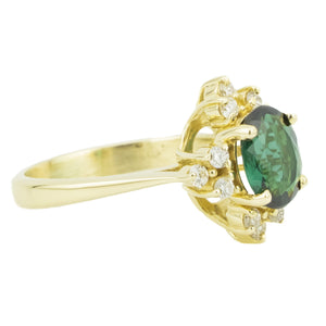 0.70ctw Green Tourmaline & Diamond Accented Gemstone Ring in 14K Yellow Gold - Size 4.5