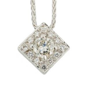 0.30ctw Round Brilliant Diamond and Diamond Accented Pendant on 16" Chain in 18K White Gold