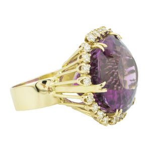 Vintage 35ctw Amethyst w/ Diamond Accents Ring in 14K Yellow Gold - Size 6.75