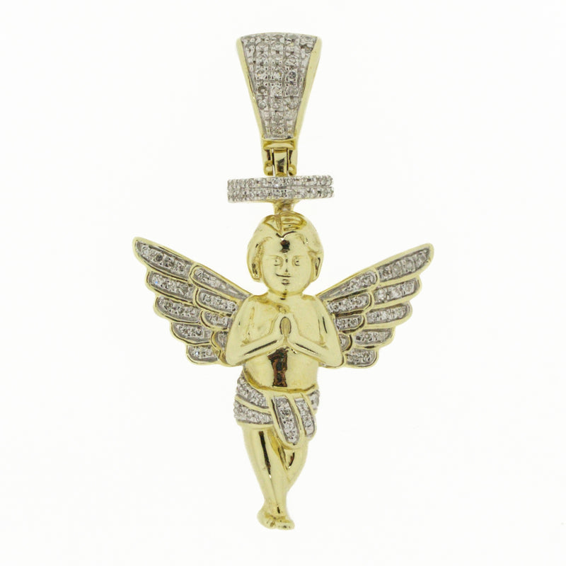 1.00ctw Diamond Accented Religious Angel Pendant in 10K Two-Tone Gold