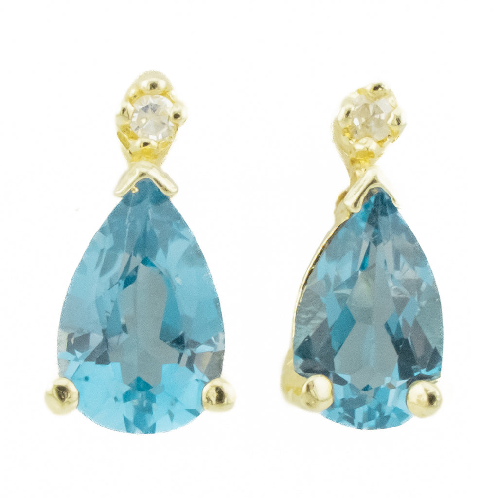 1.5ct Blue Topaz and Diamond Stud Earrings in 14K Yellow Gold - 2 Grams