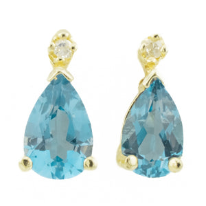 1.5ct Blue Topaz and Diamond Stud Earrings in 14K Yellow Gold - 2 Grams