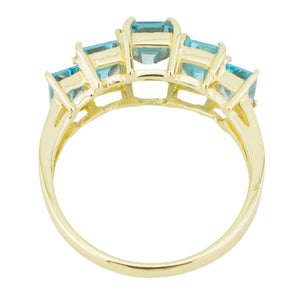 5.30ctw Emerald Cut Blue Topaz Accented Ring in 14K Yellow Gold - Size 6.25
