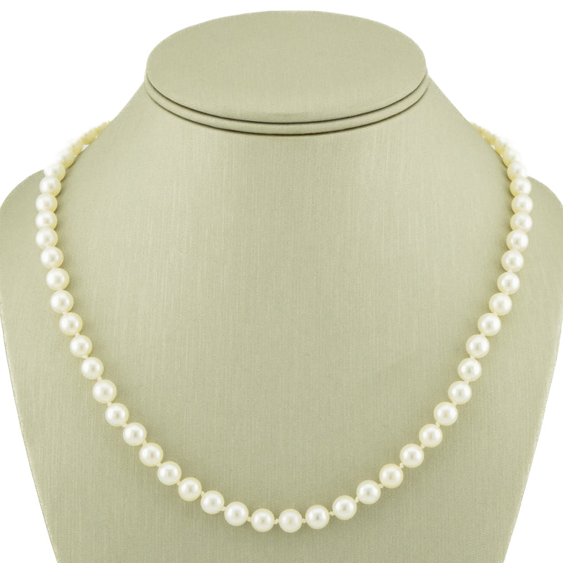 6mm Round Pearl Single Strand 18" Necklace in 14K Yellow Gold