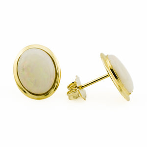 Oval Cabochon Opal Solitaire Earrings in 14K Yellow Gold