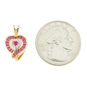 Ruby & Diamond Accented Heart Pendant in 14K Yellow Gold - No Chain Included