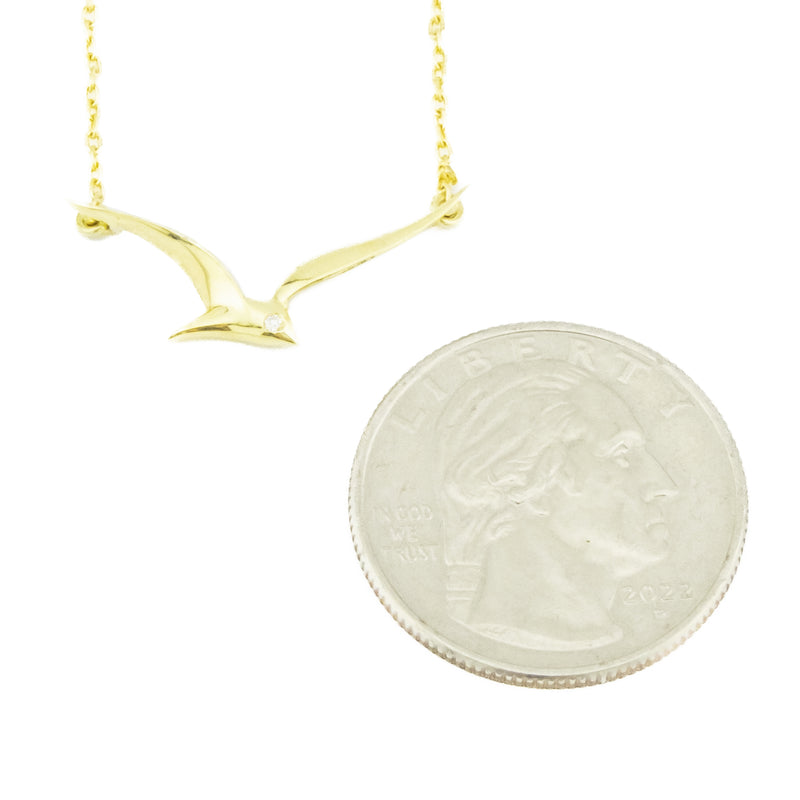 Seagull Diamond Solitaire 16" Necklace in 18K Yellow Gold - 2.8grams