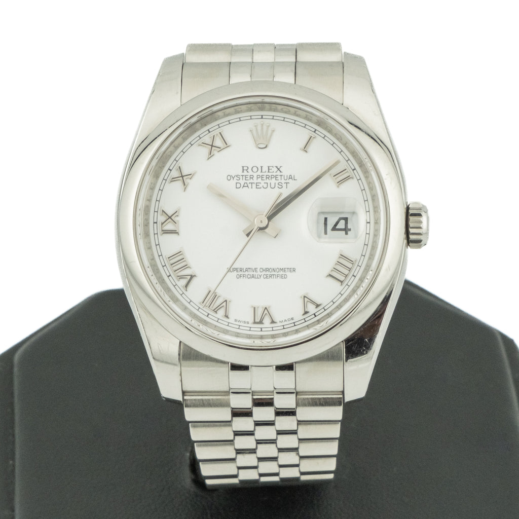 2009 Rolex Datejust Steel White Roman Dial Jubilee Bracelet Mens 36mm Watch 116200