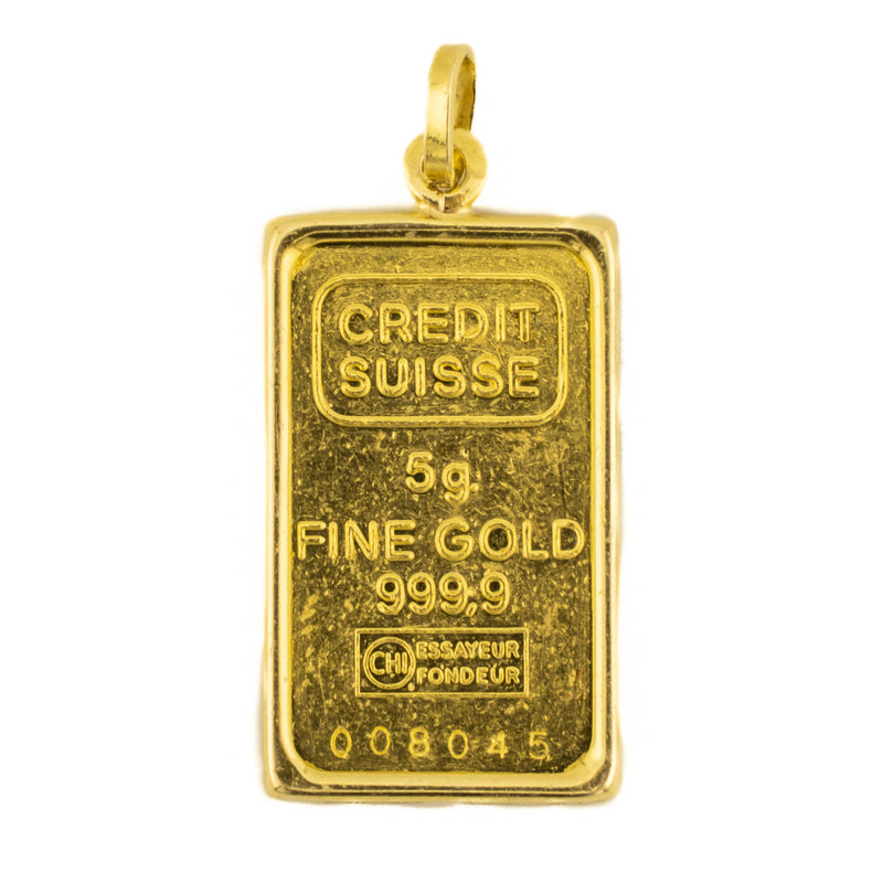 24K/18K Yellow Gold Credit Suisse 5 grams Fine Gold 999.9 Bar Pendant Charm