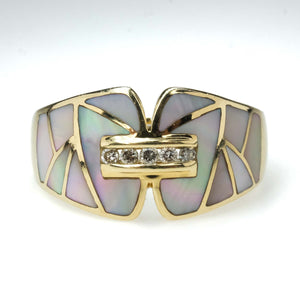 Mother of Pearl Inlay with Diamond Accents Ring in 14K Yellow Gold