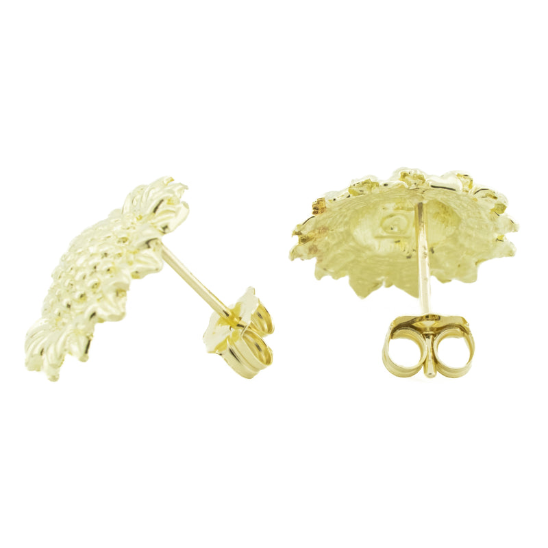 Detailed Sunflower Design Stud Earrings in 14K Yellow Gold