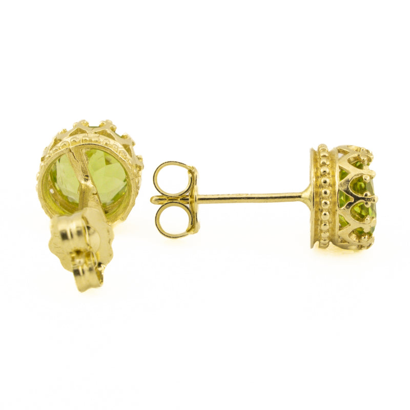 Round Peridot Solitaire Gemstone Stud Earrings in 14K Yellow Gold