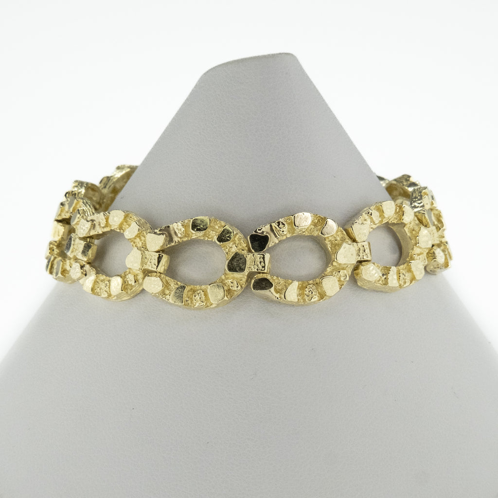 13.5mm Wide Nugget Horseshoe Link 7.5" Bracelet in 14K Yellow Gold