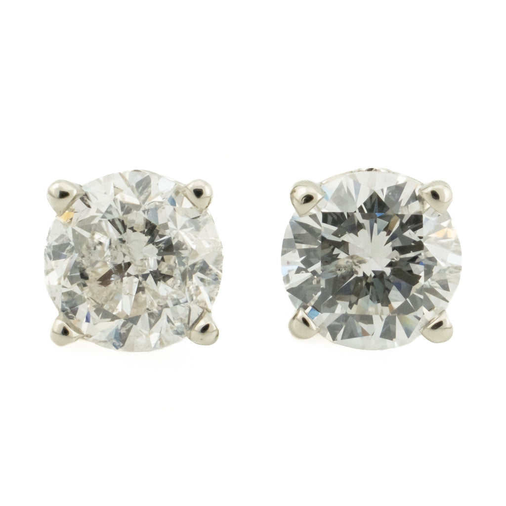 2.17ctw Round Diamond Solitaire Stud Earrings in 14K White Gold