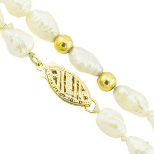 4.6mm-5.2mm Freshwater Pearl and Gold Beads 24" Necklace in 14K Yellow Gold