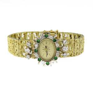Paul Peugeot Vintage Diamond & Emerald Ladies Watch in 14K Two Tone Gold