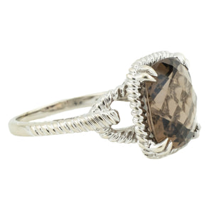 5.00ct Cushion Smoky Quartz & Rope Shank Solitaire Ring in 14K White Gold - Size 5.5