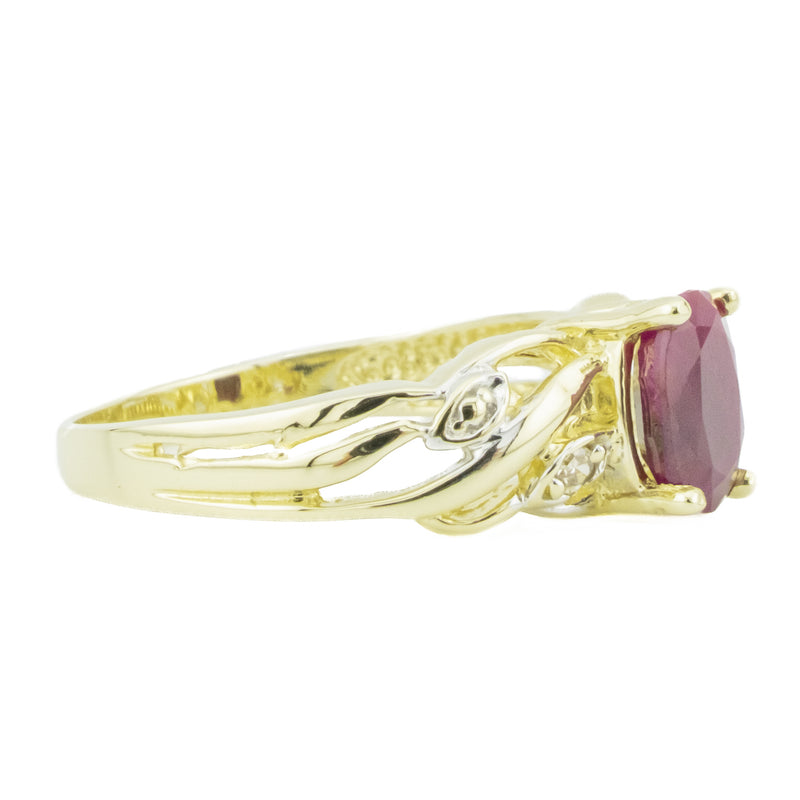 0.80ctw Oval Ruby & Diamond Accented Gemstone Ring in 10K Yellow Gold - Size 6