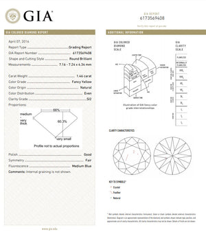 GIA 1.46ct Natural Yellow Diamond Halo Engagement Ring in 14K White Gold