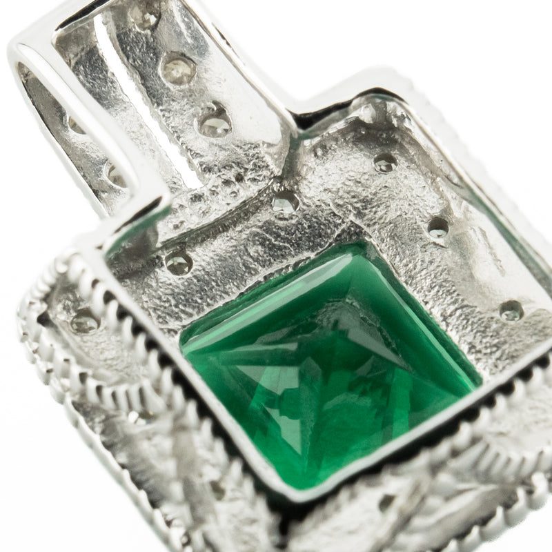 3.30ctw Princess Cut Lab Emerald with Diamond Accents Pendant on 18" Chain in 10K White Gold