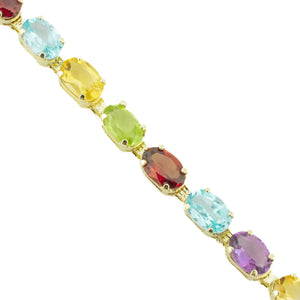 Multi Colored Gemstone 7" Tennis Bracelet in 14K Yellow Gold - 5.8 Grams