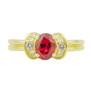 0.75ctw Oval Lab Ruby & Diamond Accented Gemstone Ring in 18K Yellow Gold - Size 6.25