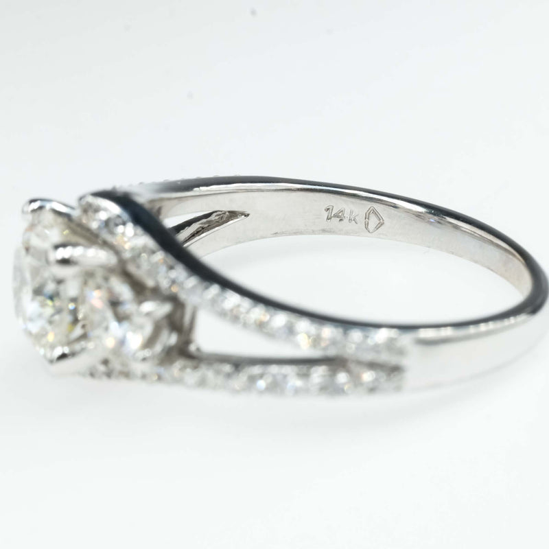 GIA 1.01ct Round Diamond Three Stone Engagement ring in 14K White Gold