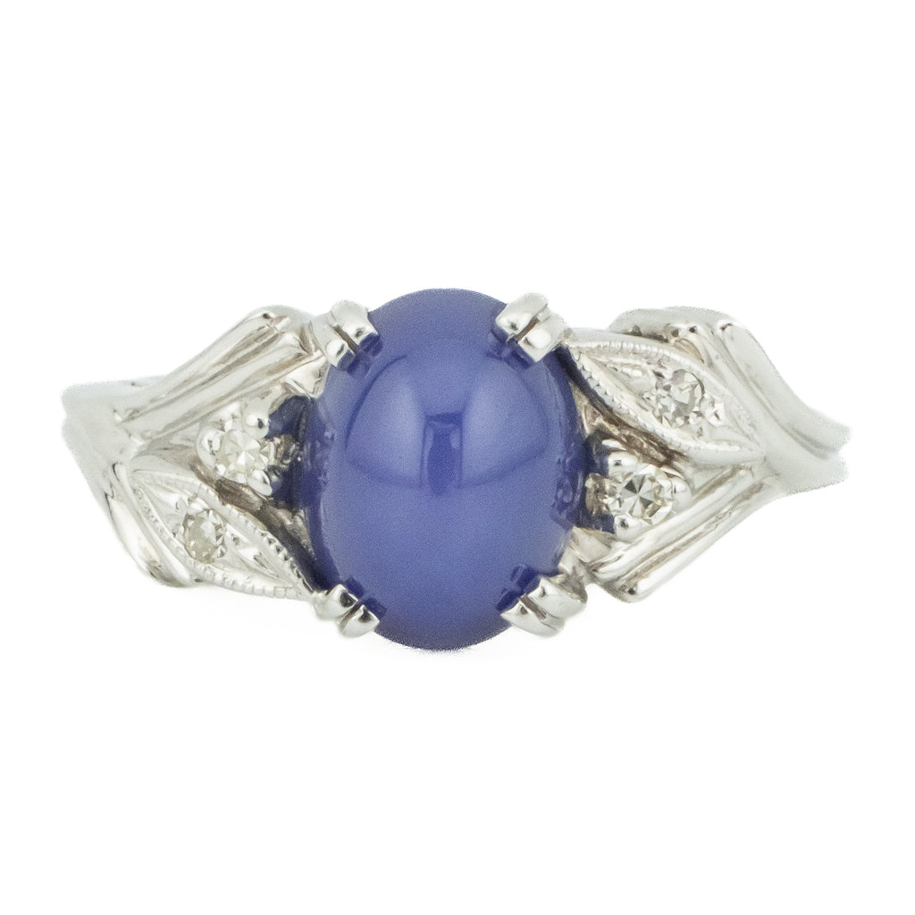2.35ct Oval Lindy Star Sapphire & Diamond Accented Ring in 14K White Gold - 6.5