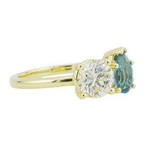 GIA 0.99ctw Round Brilliant Diamond & 0.70ctw Pear Cut Blue Topaz Ring in 14K Yellow Gold - Size 7