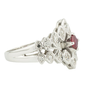 0.40ct Oval Ruby & Diamond Accented Ring in 14K White Gold - Size 11