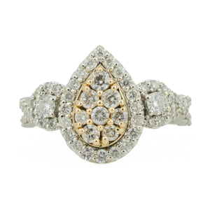 1.00ctw Diamond Cluster Engagement Ring in 14K Two-Tone Gold -Size 7.75
