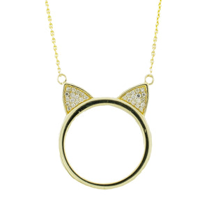 0.10ctw Diamond Accented Cat Necklace 14"-19" in 10K Yellow Gold