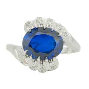 Vintage 2.50ctw Oval Lab Sapphire & Diamond Accented Ring in 14K White Gold - 6