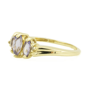 Tanzanite Three Stone Ring in 10K Yellow Gold - Size 7.25