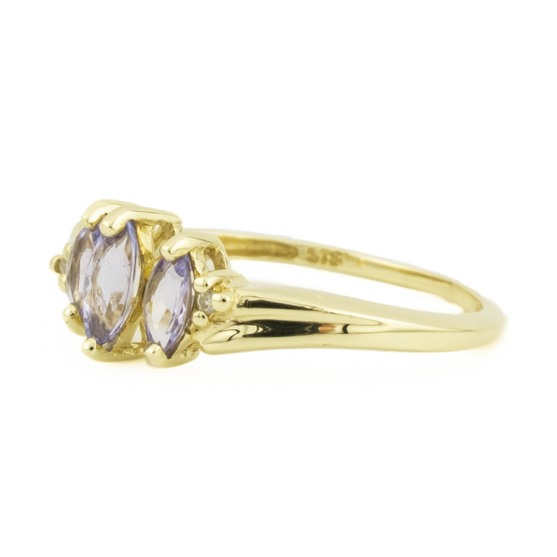 Tanzanite Three Stone Ring in 10K Yellow Gold - Size 7.25