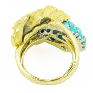 Turquoise and Diamond Vintage Grape Ring in 18K Yellow Gold - 4.75