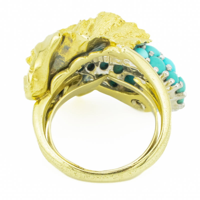 Turquoise and Diamond Vintage Grape Ring in 18K Yellow Gold - 4.75