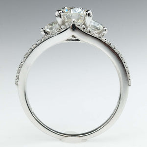 GIA 1.01ct Round Diamond Three Stone Engagement ring in 14K White Gold