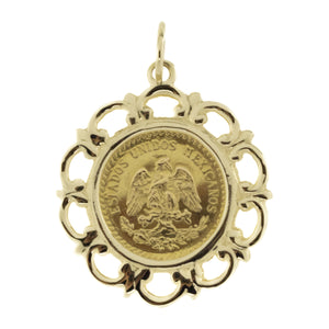 22K/10K Yellow Gold Mexico 1945 Dos Y Medio Pesos Coin Bezel Pendant