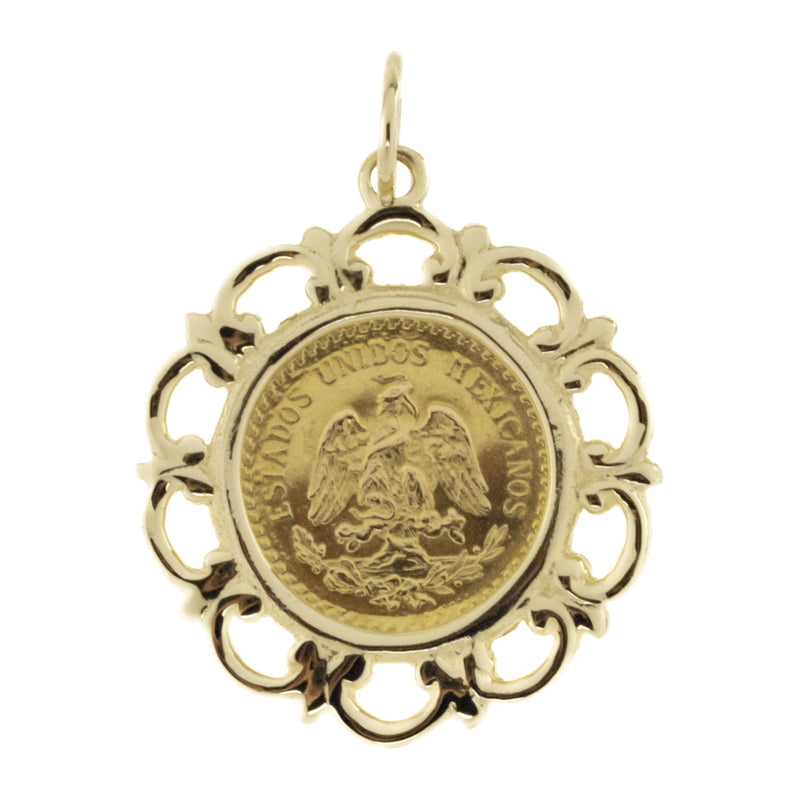 22K/10K Yellow Gold Mexico 1945 Dos Y Medio Pesos Coin Bezel Pendant