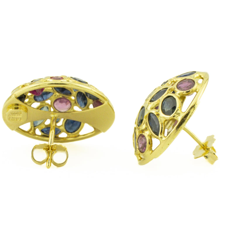 Ruby and Sapphire Accented Earrings in 18K Yellow Gold