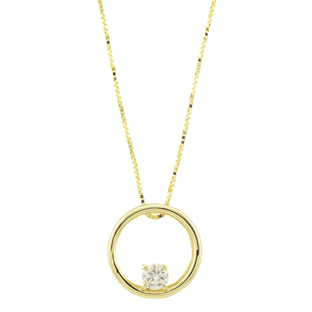 0.31ct Round Diamond Solitaire Circular Pendant on 20" Box Chain in 14K Yellow Gold