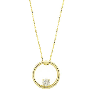 0.31ct Round Diamond Solitaire Circular Pendant on 20" Box Chain in 14K Yellow Gold