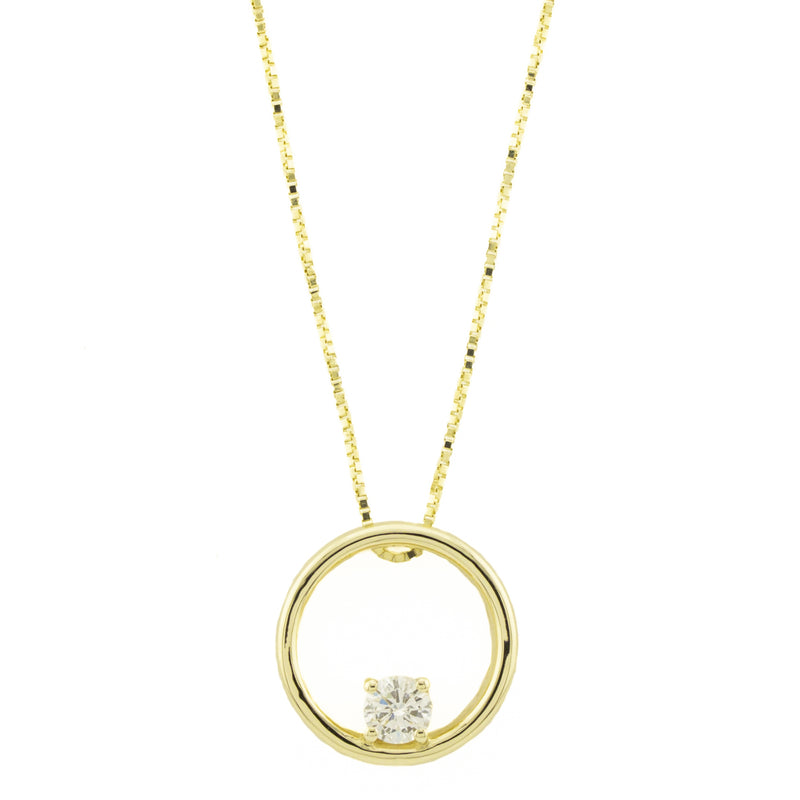 0.31ct Round Diamond Solitaire Circular Pendant on 20" Box Chain in 14K Yellow Gold