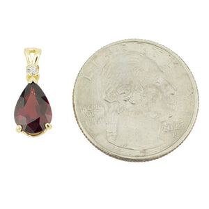 1.99ctw Pear Cut Garnet with Diamond Pendant on 21" Chain in 14K Yellow Gold