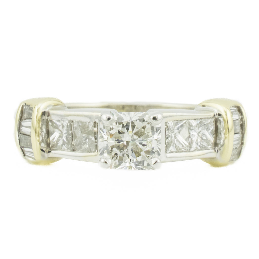 0.70ctw Radiant Diamond & Accented Engagement Ring in 14K Two-Tone Gold - Size 8.25