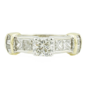 0.70ctw Radiant Diamond & Accented Engagement Ring in 14K Two-Tone Gold - Size 8.25