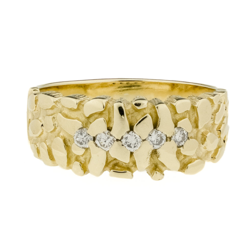 0.25ctw Diamond Accented Men's Nugget Ring in 14K Yellow Gold - Size 8.5