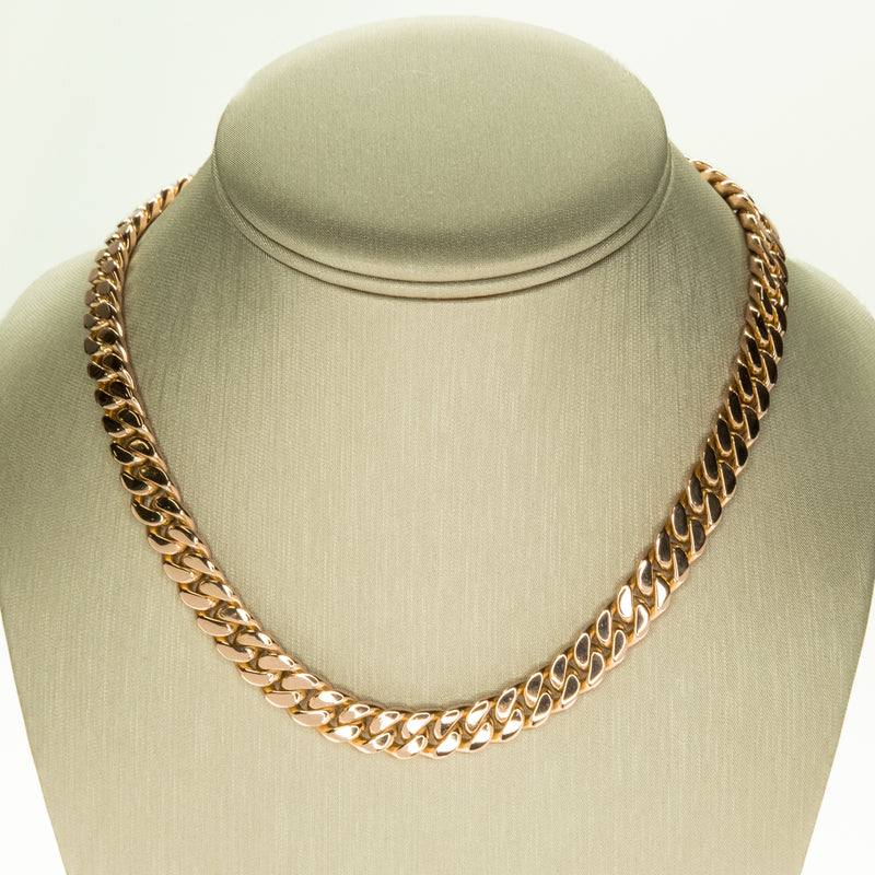 9mm Wide Vintage Curb Link 16" Chain Necklace in 18K Rose Gold