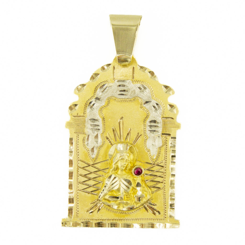 Saint Barbara Ruby Solitaire Gemstone Pendant in 10K Two-Tone Gold